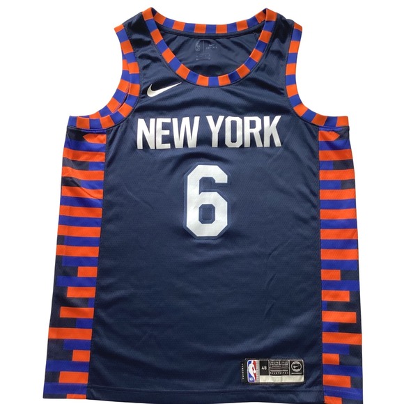 Kristaps Porzingis New York Knicks Nike NBA Jersey Navy Blue Orange Mens 48 -L‎